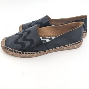 Aquatalia Shoes Womens 7 Black Loafers Leather Espadrille Slip On Comfort Casual